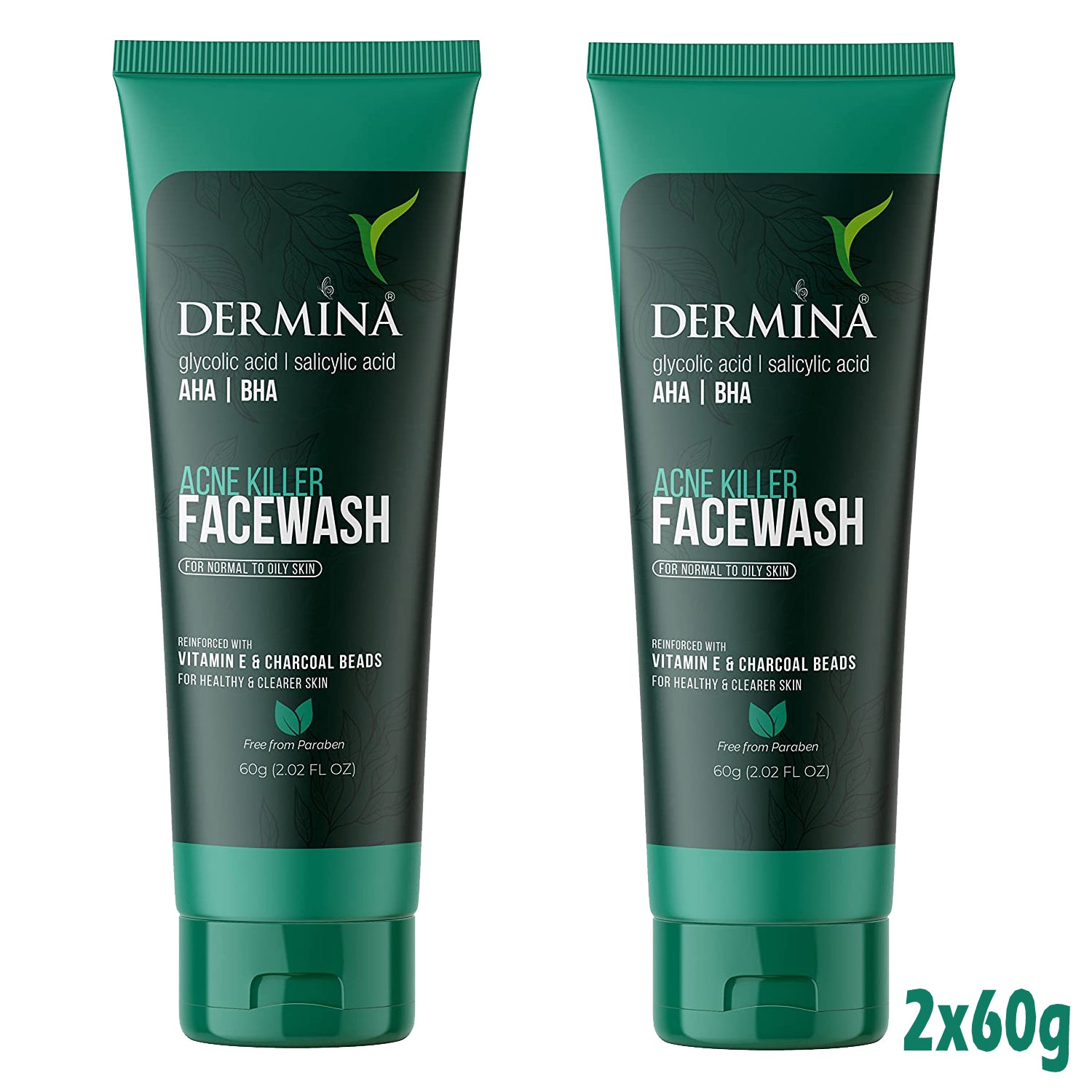 Dermina Acne Killer Facewash with Glycolic Acid, , Vitamin Pack of - 2
